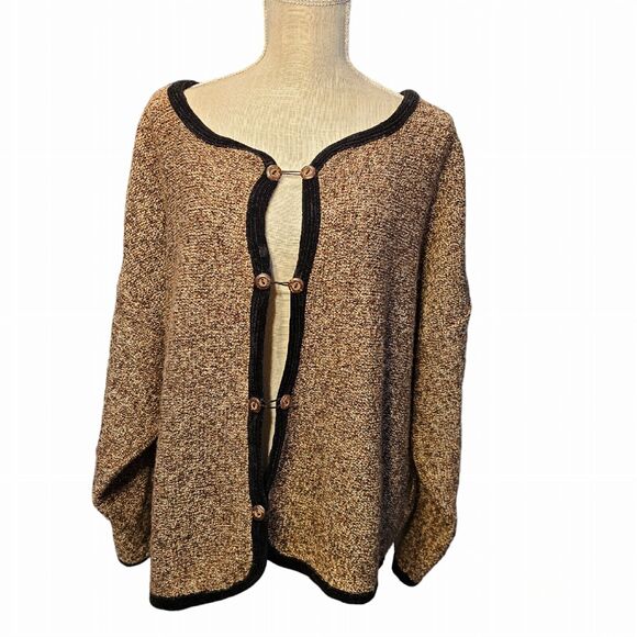 Coldwater Creek Sweaters - Coldwater Creek Cardigan Sz 2X Sweater Black Trim Scoop Neck Brown Tweed
